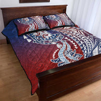 Hawaiian Manta Ray and Hammerhead Shark Tribal Tattoo Quilt Bed Set with Polynesian Tribal Pattern Hawaii Flag Color