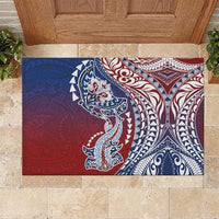 Hawaiian Manta Ray and Hammerhead Shark Tribal Tattoo Rubber Doormat with Polynesian Tribal Pattern Hawaii Flag Color
