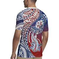 Hawaiian Manta Ray and Hammerhead Shark Tribal Tattoo Rugby Jersey with Polynesian Tribal Pattern Hawaii Flag Color