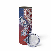 Hawaiian Manta Ray and Hammerhead Shark Tribal Tattoo Skinny Tumbler with Polynesian Tribal Pattern Hawaii Flag Color