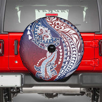 Hawaiian Manta Ray and Hammerhead Shark Tribal Tattoo Spare Tire Cover with Polynesian Tribal Pattern Hawaii Flag Color