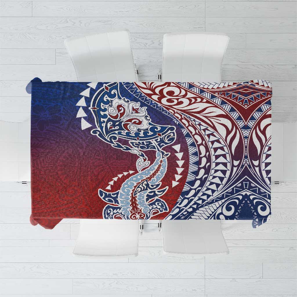 Hawaiian Manta Ray and Hammerhead Shark Tribal Tattoo Tablecloth with Polynesian Tribal Pattern Hawaii Flag Color LT03 Multicolor - Polynesian Pride