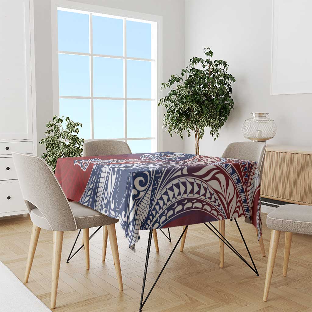 Hawaiian Manta Ray and Hammerhead Shark Tribal Tattoo Tablecloth with Polynesian Tribal Pattern Hawaii Flag Color LT03 - Polynesian Pride