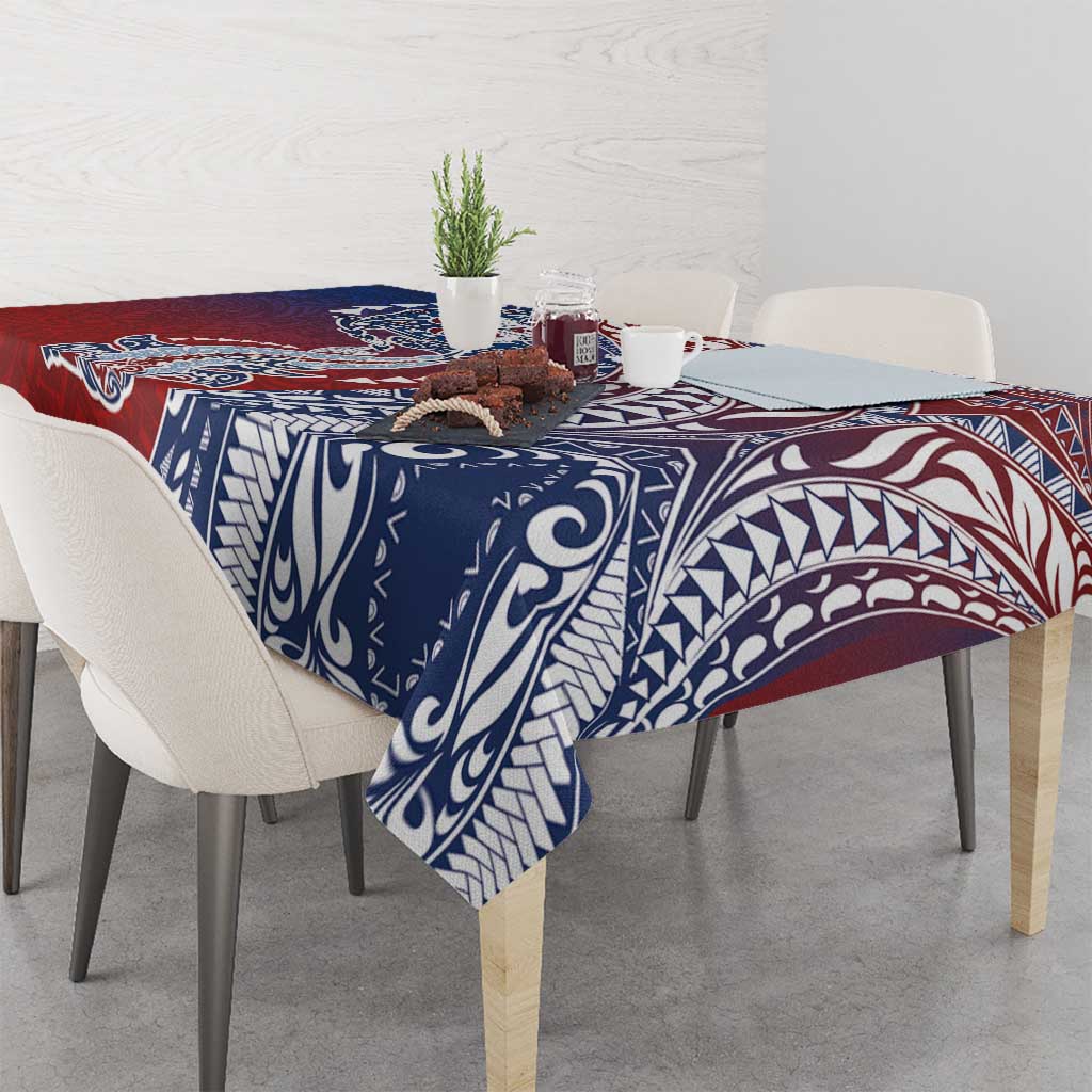 Hawaiian Manta Ray and Hammerhead Shark Tribal Tattoo Tablecloth with Polynesian Tribal Pattern Hawaii Flag Color LT03 - Polynesian Pride