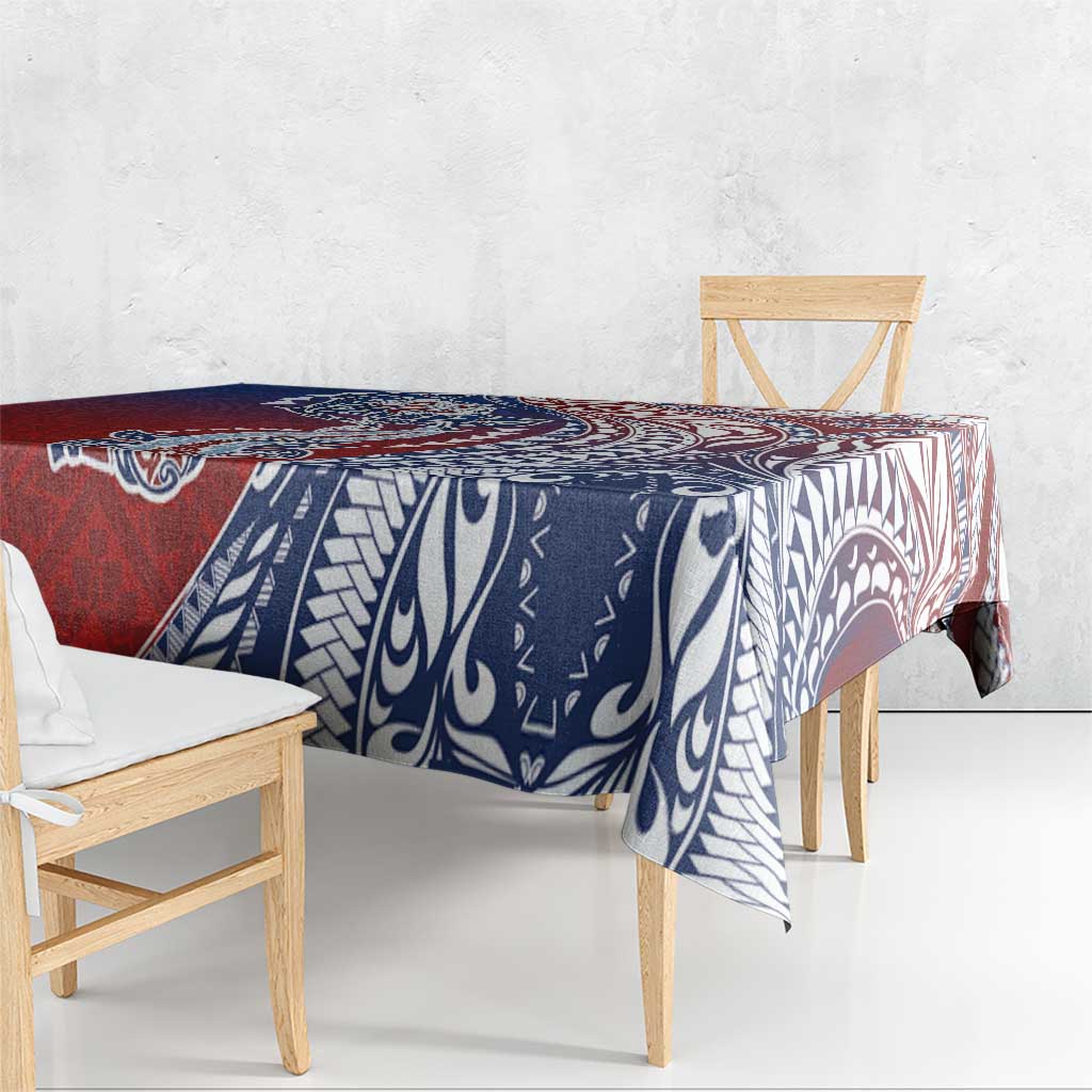 Hawaiian Manta Ray and Hammerhead Shark Tribal Tattoo Tablecloth with Polynesian Tribal Pattern Hawaii Flag Color LT03 - Polynesian Pride