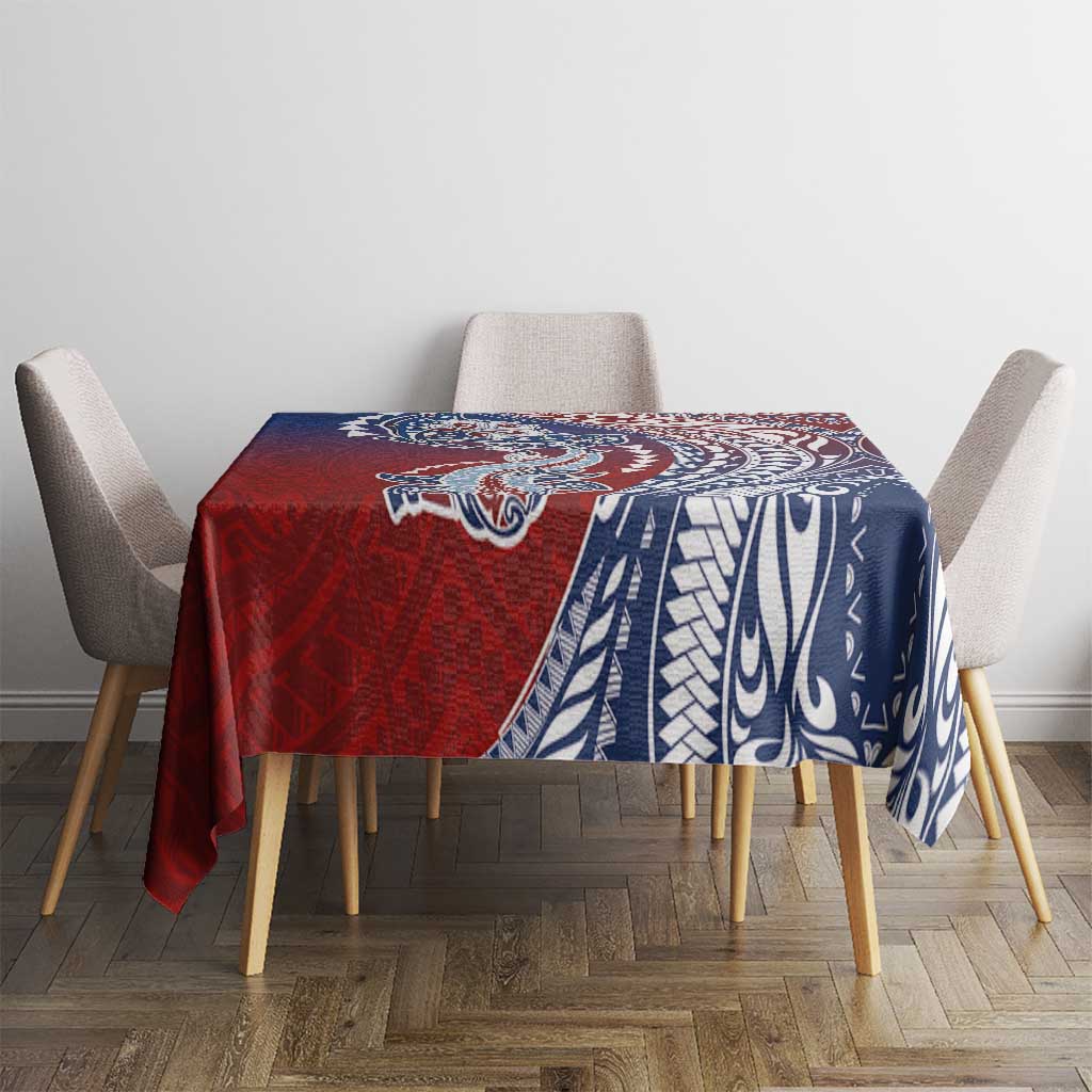 Hawaiian Manta Ray and Hammerhead Shark Tribal Tattoo Tablecloth with Polynesian Tribal Pattern Hawaii Flag Color LT03 - Polynesian Pride