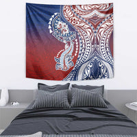 Hawaiian Manta Ray and Hammerhead Shark Tribal Tattoo Tapestry with Polynesian Tribal Pattern Hawaii Flag Color