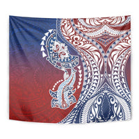 Hawaiian Manta Ray and Hammerhead Shark Tribal Tattoo Tapestry with Polynesian Tribal Pattern Hawaii Flag Color