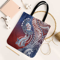 Hawaiian Manta Ray and Hammerhead Shark Tribal Tattoo Tote Bag with Polynesian Tribal Pattern Hawaii Flag Color