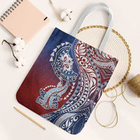 Hawaiian Manta Ray and Hammerhead Shark Tribal Tattoo Tote Bag with Polynesian Tribal Pattern Hawaii Flag Color