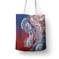 Hawaiian Manta Ray and Hammerhead Shark Tribal Tattoo Tote Bag with Polynesian Tribal Pattern Hawaii Flag Color