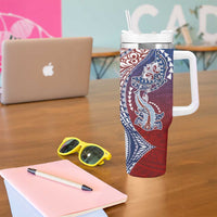 Hawaiian Manta Ray and Hammerhead Shark Tribal Tattoo Tumbler With Handle with Polynesian Tribal Pattern Hawaii Flag Color