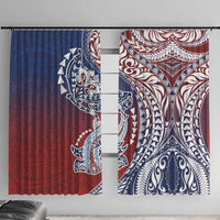 Hawaiian Manta Ray and Hammerhead Shark Tribal Tattoo Window Curtain with Polynesian Tribal Pattern Hawaii Flag Color