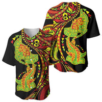 Hawaiian Manta Ray and Hammerhead Shark Tribal Tattoo Baseball Jersey with Polynesian Tribal Pattern Kanaka Maoli Flag Color