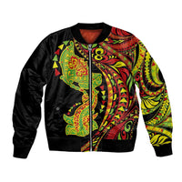 Hawaiian Manta Ray and Hammerhead Shark Tribal Tattoo Bomber Jacket with Polynesian Tribal Pattern Kanaka Maoli Flag Color