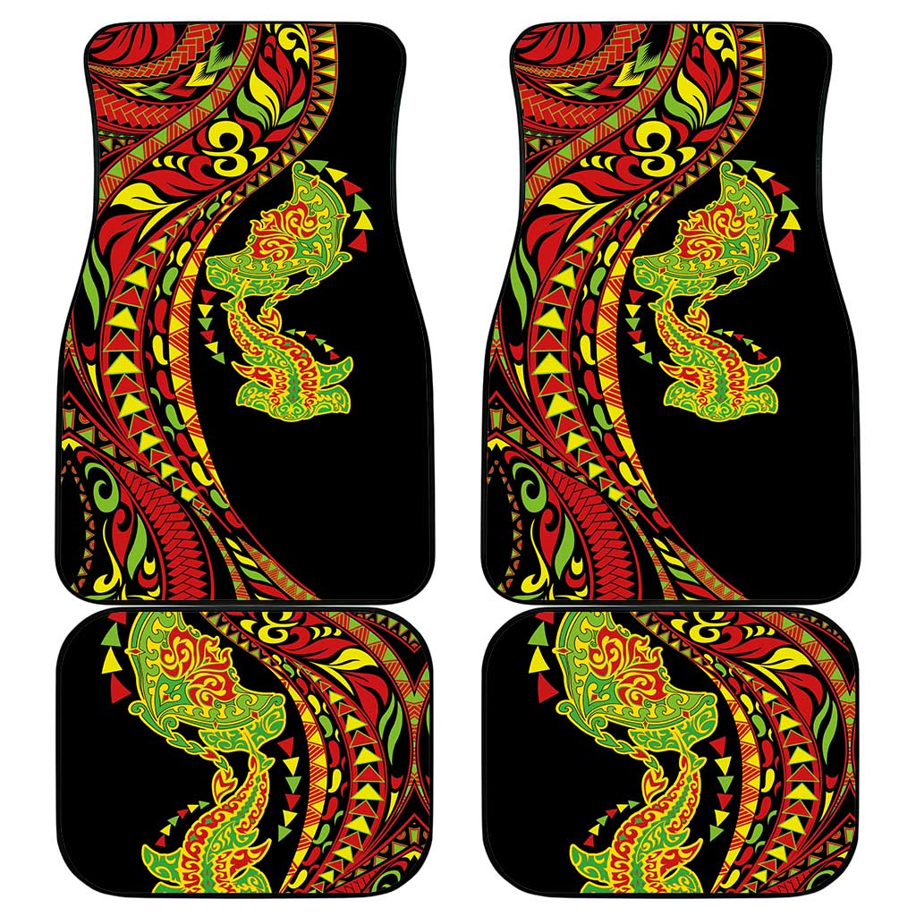 Hawaiian Manta Ray and Hammerhead Shark Tribal Tattoo Car Mats with Polynesian Tribal Pattern Kanaka Maoli Flag Color