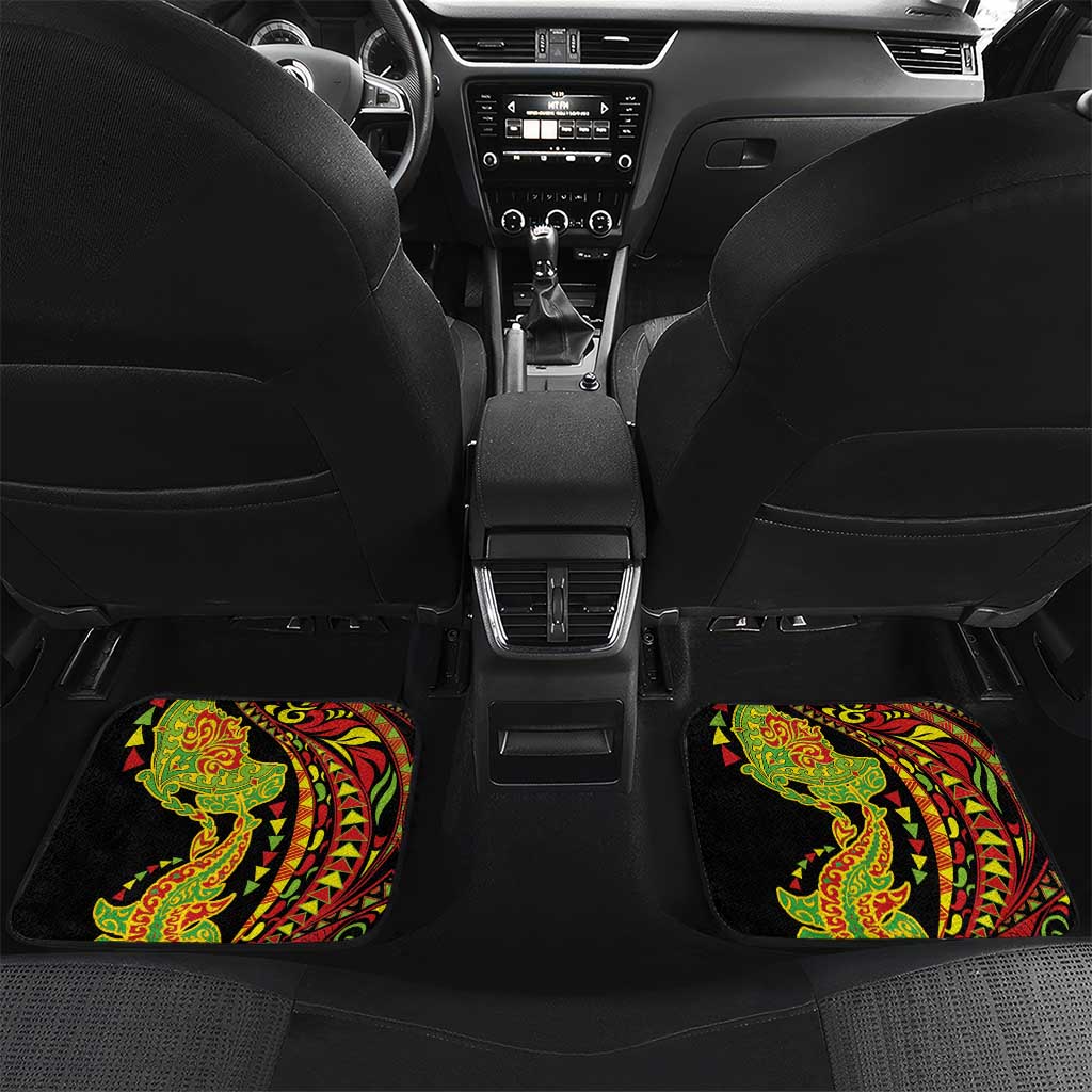 Hawaiian Manta Ray and Hammerhead Shark Tribal Tattoo Car Mats with Polynesian Tribal Pattern Kanaka Maoli Flag Color