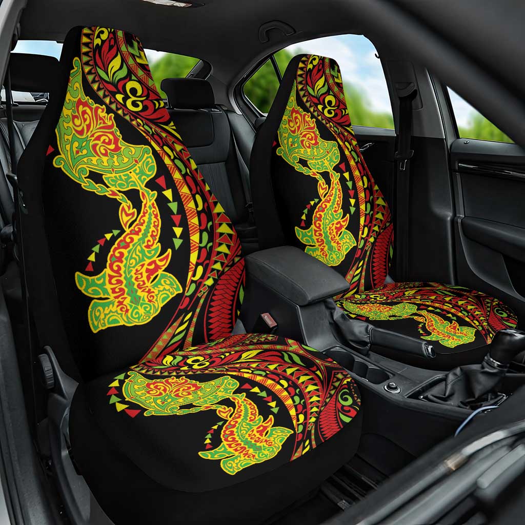Hawaiian Manta Ray and Hammerhead Shark Tribal Tattoo Car Seat Cover with Polynesian Tribal Pattern Kanaka Maoli Flag Color