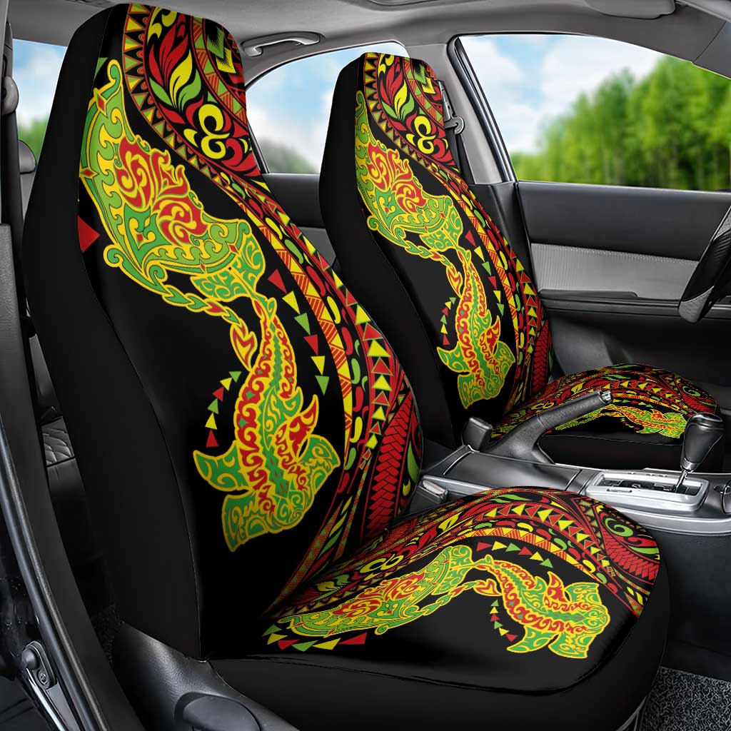 Hawaiian Manta Ray and Hammerhead Shark Tribal Tattoo Car Seat Cover with Polynesian Tribal Pattern Kanaka Maoli Flag Color