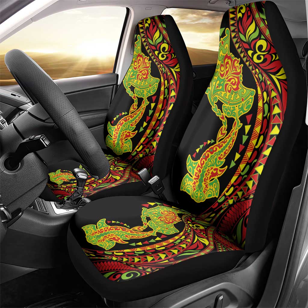 Hawaiian Manta Ray and Hammerhead Shark Tribal Tattoo Car Seat Cover with Polynesian Tribal Pattern Kanaka Maoli Flag Color