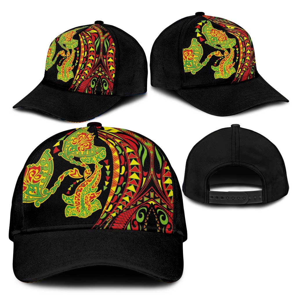 Hawaiian Manta Ray and Hammerhead Shark Tribal Tattoo Classic Cap with Polynesian Tribal Pattern Kanaka Maoli Flag Color