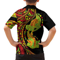 Hawaiian Manta Ray and Hammerhead Shark Tribal Tattoo Family Matching Tank Maxi Dress and Hawaiian Shirt with Polynesian Tribal Pattern Kanaka Maoli Flag Color LT03 - Polynesian Pride