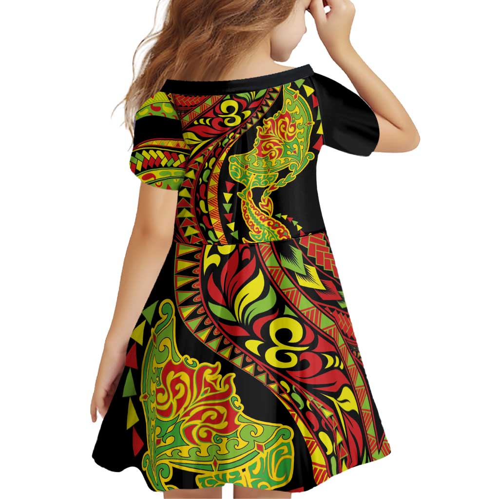 Hawaiian Manta Ray and Hammerhead Shark Tribal Tattoo Family Matching Tank Maxi Dress and Hawaiian Shirt with Polynesian Tribal Pattern Kanaka Maoli Flag Color LT03 - Polynesian Pride