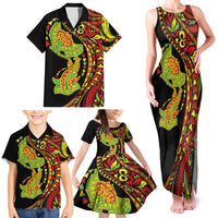 Hawaiian Manta Ray and Hammerhead Shark Tribal Tattoo Family Matching Tank Maxi Dress and Hawaiian Shirt with Polynesian Tribal Pattern Kanaka Maoli Flag Color LT03 - Polynesian Pride