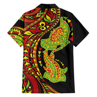 Hawaiian Manta Ray and Hammerhead Shark Tribal Tattoo Family Matching Tank Maxi Dress and Hawaiian Shirt with Polynesian Tribal Pattern Kanaka Maoli Flag Color LT03 - Polynesian Pride