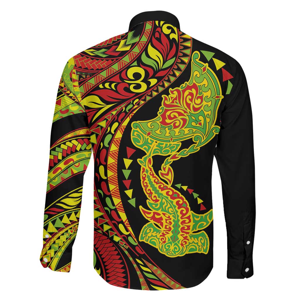 Hawaiian Manta Ray and Hammerhead Shark Tribal Tattoo Family Matching Tank Maxi Dress and Hawaiian Shirt with Polynesian Tribal Pattern Kanaka Maoli Flag Color LT03 - Polynesian Pride