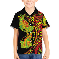 Hawaiian Manta Ray and Hammerhead Shark Tribal Tattoo Family Matching Tank Maxi Dress and Hawaiian Shirt with Polynesian Tribal Pattern Kanaka Maoli Flag Color LT03 Son's Shirt Multicolor - Polynesian Pride