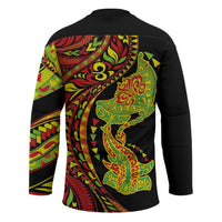 Hawaiian Manta Ray and Hammerhead Shark Tribal Tattoo Hockey Jersey with Polynesian Tribal Pattern Kanaka Maoli Flag Color