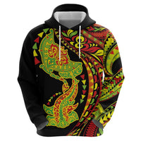 Hawaiian Manta Ray and Hammerhead Shark Tribal Tattoo Hoodie with Polynesian Tribal Pattern Kanaka Maoli Flag Color
