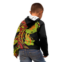 Hawaiian Manta Ray and Hammerhead Shark Tribal Tattoo Kid Hoodie with Polynesian Tribal Pattern Kanaka Maoli Flag Color