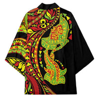 Hawaiian Manta Ray and Hammerhead Shark Tribal Tattoo Kimono with Polynesian Tribal Pattern Kanaka Maoli Flag Color