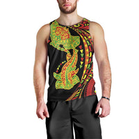Hawaiian Manta Ray and Hammerhead Shark Tribal Tattoo Men Tank Top with Polynesian Tribal Pattern Kanaka Maoli Flag Color