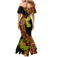 Hawaiian Manta Ray and Hammerhead Shark Tribal Tattoo Mermaid Dress with Polynesian Tribal Pattern Kanaka Maoli Flag Color
