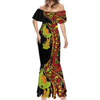 Hawaiian Manta Ray and Hammerhead Shark Tribal Tattoo Mermaid Dress with Polynesian Tribal Pattern Kanaka Maoli Flag Color