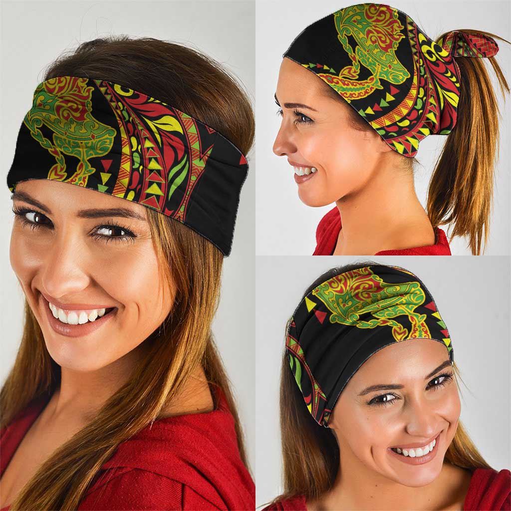 Hawaiian Manta Ray and Hammerhead Shark Tribal Tattoo Neck Gaiter with Polynesian Tribal Pattern Kanaka Maoli Flag Color