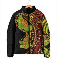 Hawaiian Manta Ray and Hammerhead Shark Tribal Tattoo Padded Jacket with Polynesian Tribal Pattern Kanaka Maoli Flag Color