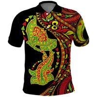 Hawaiian Manta Ray and Hammerhead Shark Tribal Tattoo Polo Shirt with Polynesian Tribal Pattern Kanaka Maoli Flag Color LT03 Multicolor - Polynesian Pride