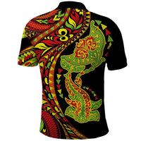 Hawaiian Manta Ray and Hammerhead Shark Tribal Tattoo Polo Shirt with Polynesian Tribal Pattern Kanaka Maoli Flag Color LT03 - Polynesian Pride