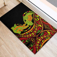 Hawaiian Manta Ray and Hammerhead Shark Tribal Tattoo Rubber Doormat with Polynesian Tribal Pattern Kanaka Maoli Flag Color