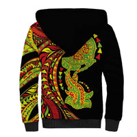 Hawaiian Manta Ray and Hammerhead Shark Tribal Tattoo Sherpa Hoodie with Polynesian Tribal Pattern Kanaka Maoli Flag Color