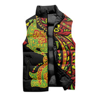 Hawaiian Manta Ray and Hammerhead Shark Tribal Tattoo Sleeveless Puffer Jacket with Polynesian Tribal Pattern Kanaka Maoli Flag Color