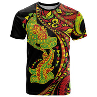 Hawaiian Manta Ray and Hammerhead Shark Tribal Tattoo T Shirt with Polynesian Tribal Pattern Kanaka Maoli Flag Color LT03 Multicolor - Polynesian Pride
