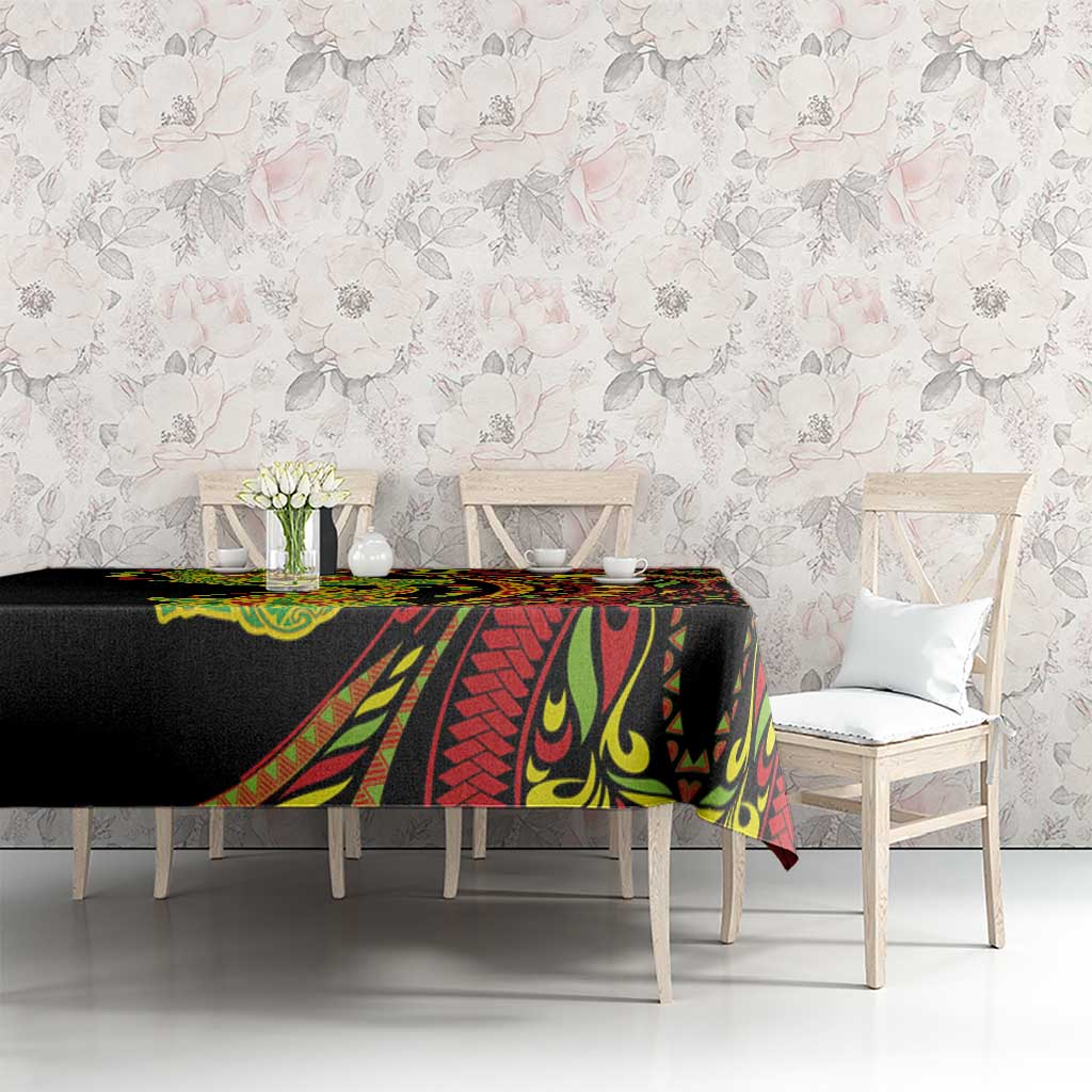Hawaiian Manta Ray and Hammerhead Shark Tribal Tattoo Tablecloth with Polynesian Tribal Pattern Kanaka Maoli Flag Color