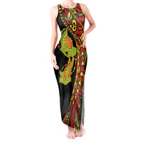 Hawaiian Manta Ray and Hammerhead Shark Tribal Tattoo Tank Maxi Dress with Polynesian Tribal Pattern Kanaka Maoli Flag Color