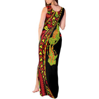 Hawaiian Manta Ray and Hammerhead Shark Tribal Tattoo Tank Maxi Dress with Polynesian Tribal Pattern Kanaka Maoli Flag Color