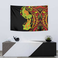 Hawaiian Manta Ray and Hammerhead Shark Tribal Tattoo Tapestry with Polynesian Tribal Pattern Kanaka Maoli Flag Color